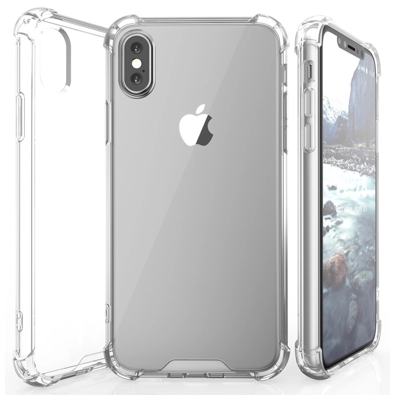 #0964 Case-for-iPhone-X-Aquaflex-Clear-Transparent-TPU-Anti-Shock-Slim-Cover-with-Hard-Back-for-Apple-iPho