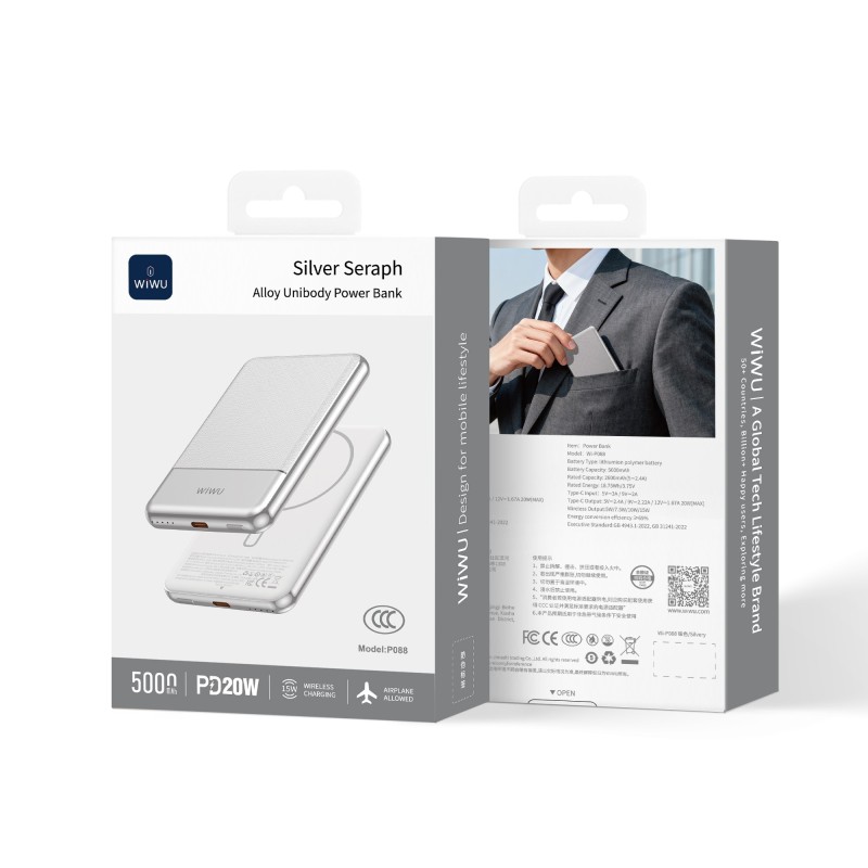 WiWU Silver Seraph Alloy Unibody PowerBanka 10000mAh - Silver