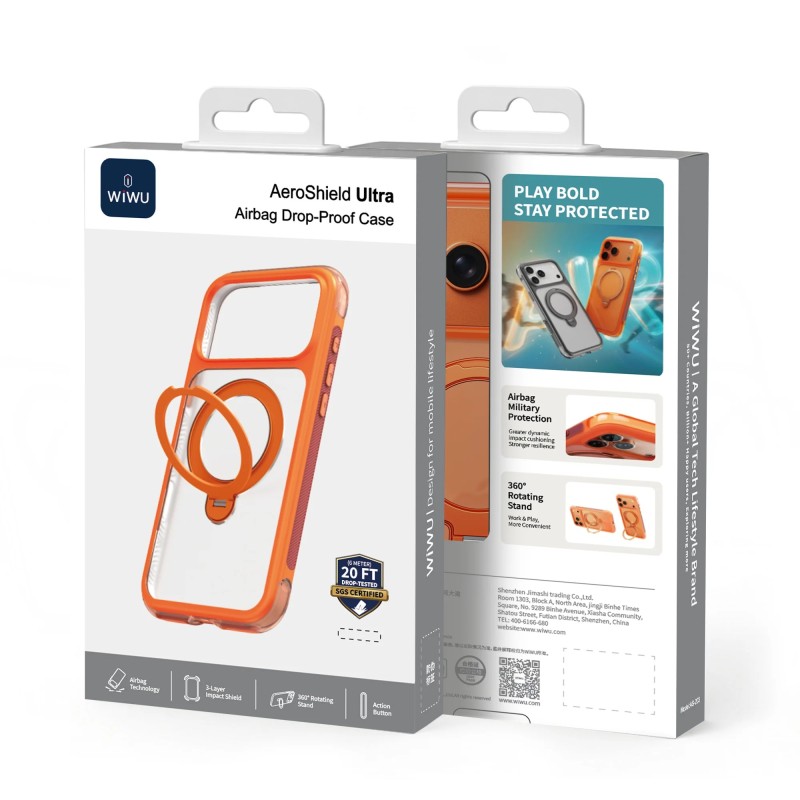 WiWU AeroShield Ultra Magnetic Stand pre iPhone 17 Pro - Orange