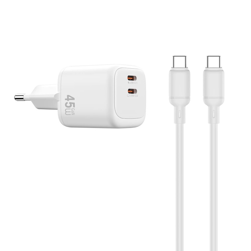 WiWU Cube adaptér 2xUSB-C 45W + kábel USB-C - USB-C