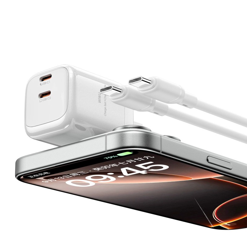 WiWU Cube adaptér 2xUSB-C 45W + kábel USB-C - USB-C