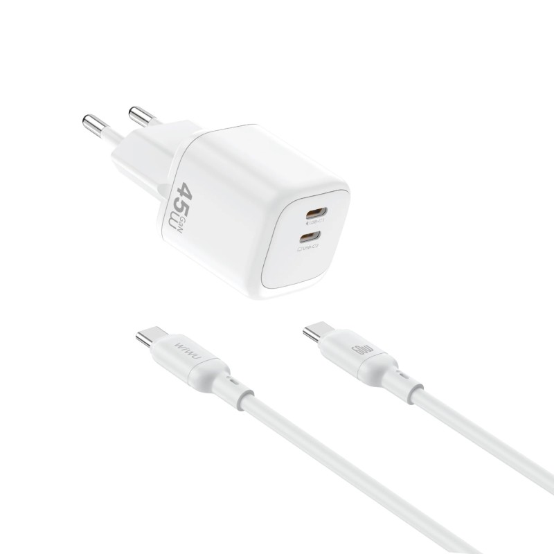WiWU Cube adaptér 2xUSB-C 45W + kábel USB-C - USB-C