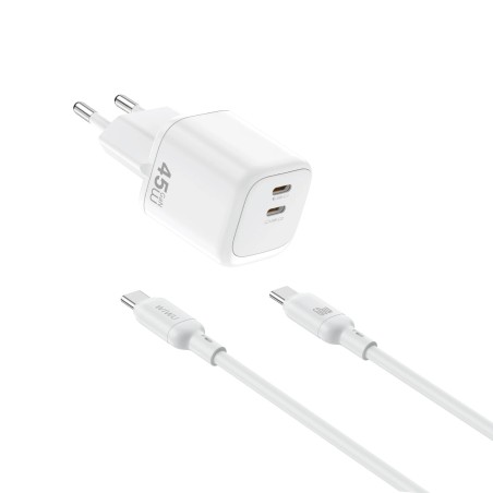 WiWU Cube adaptér 2xUSB-C 45W + kábel USB-C - USB-C